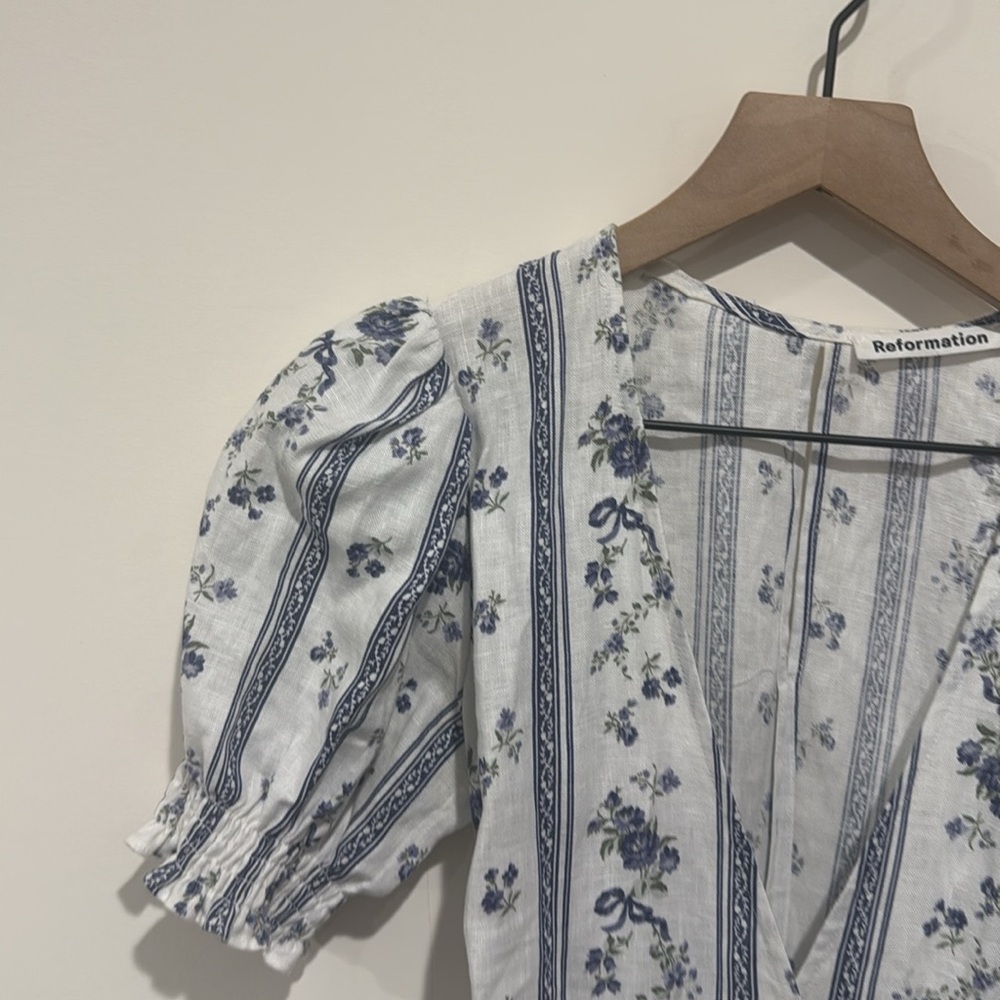 • Reformation • Midi Veronika Dress Roquefort Floral Print White & Blue XS - Picture 4 of 5